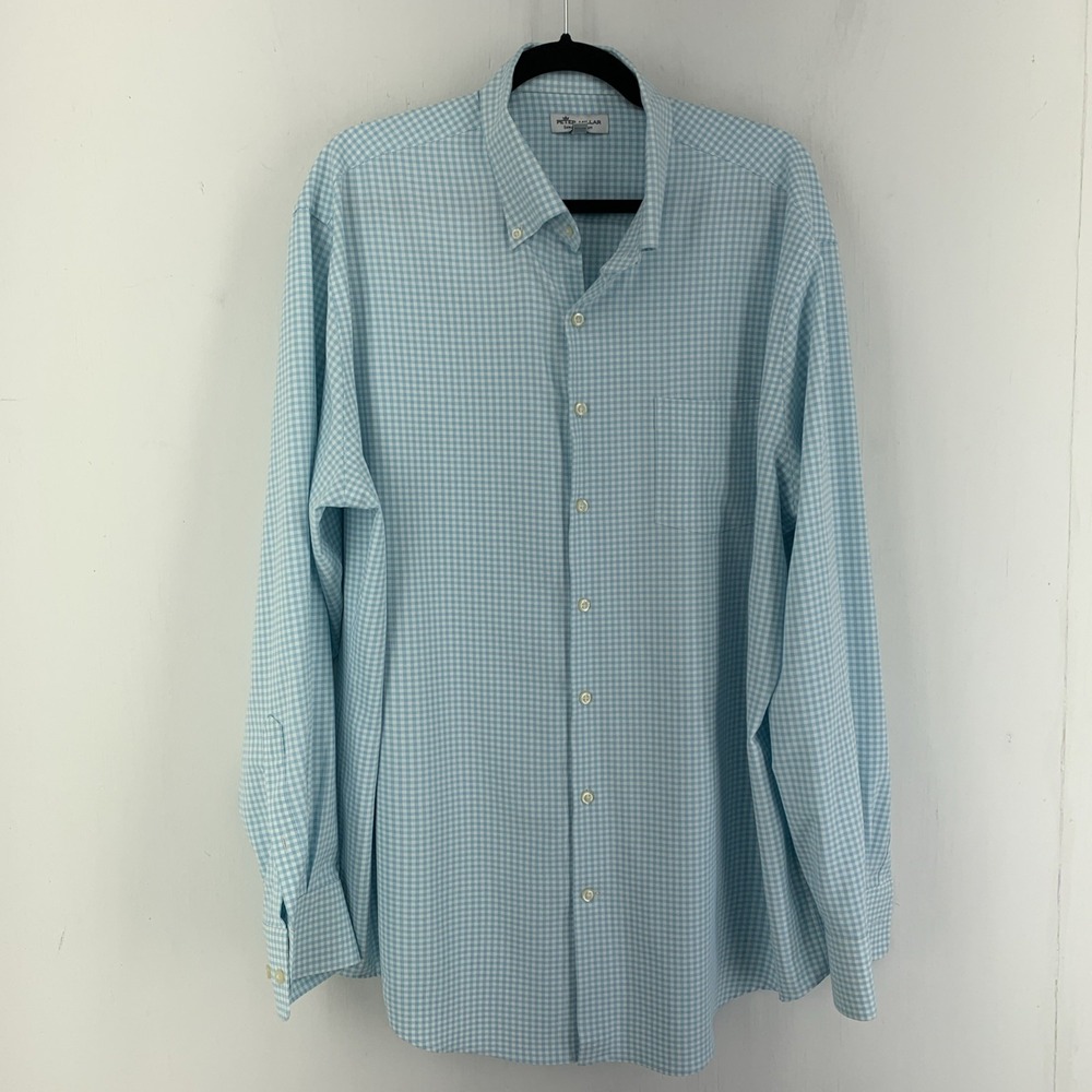 Peter Millar Mens XL Southern Comfort Button Up Performance Shirt Gingham Check